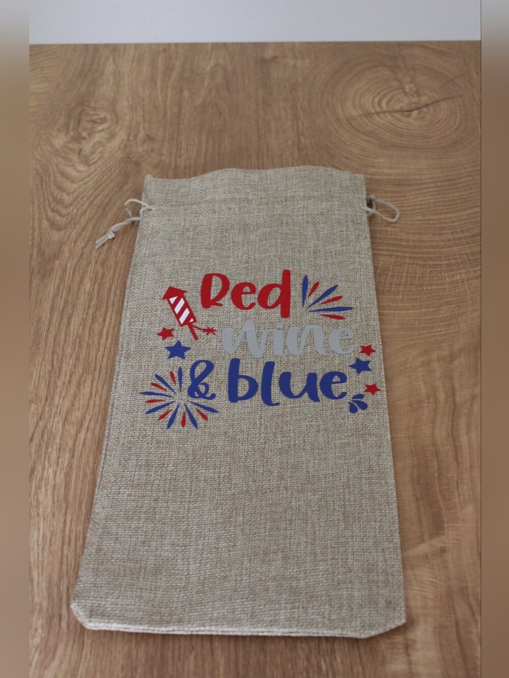 Handmade Patriotic Wine Bag- Red Wine & Blue